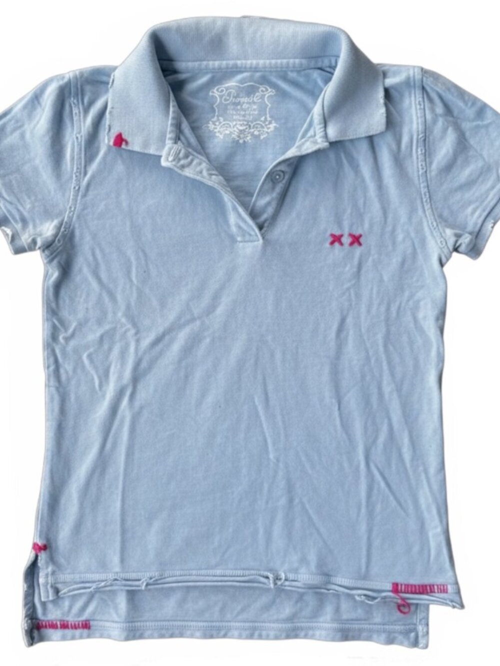 Project E Distressed Baby Blue Polo Top Small Y2K Rare